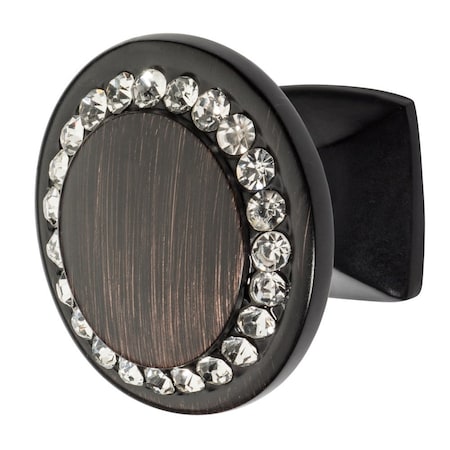 Isabel Cabinet Knob, 1-1/4 In Dia., Oil Rubbed Bronze With Clear Crystals